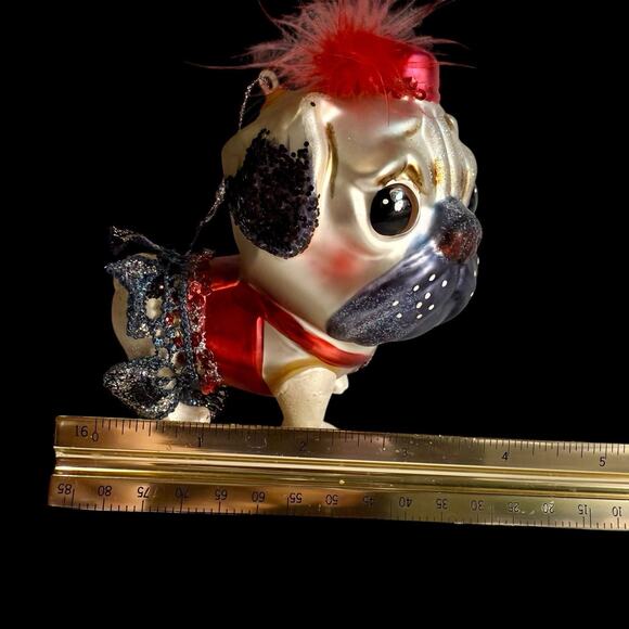 VTG Robert Stanley Anthropomorphic Blown Glass Pug Dog Christmas Ornament No Box - Picture 4 of 16